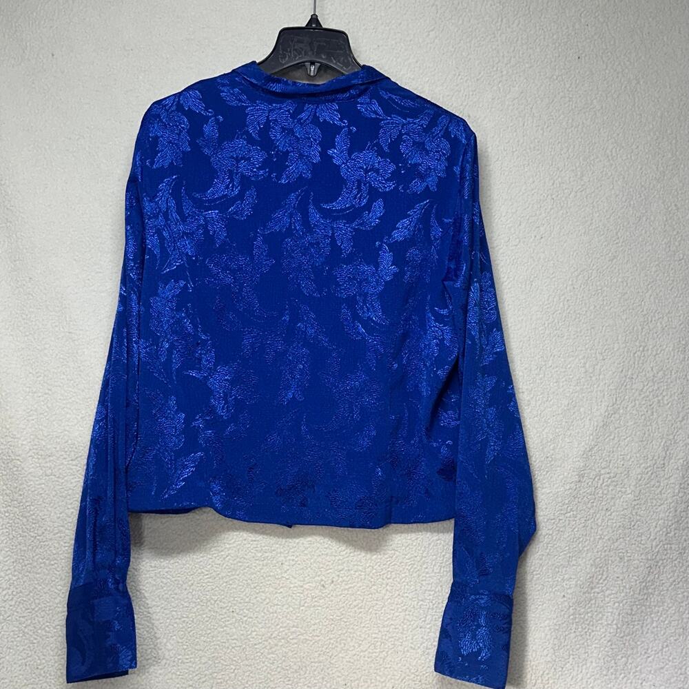 Vintage Christie & Jill Blue Jacquard Button Front Blouse Size 12 - Picture 4 of 8